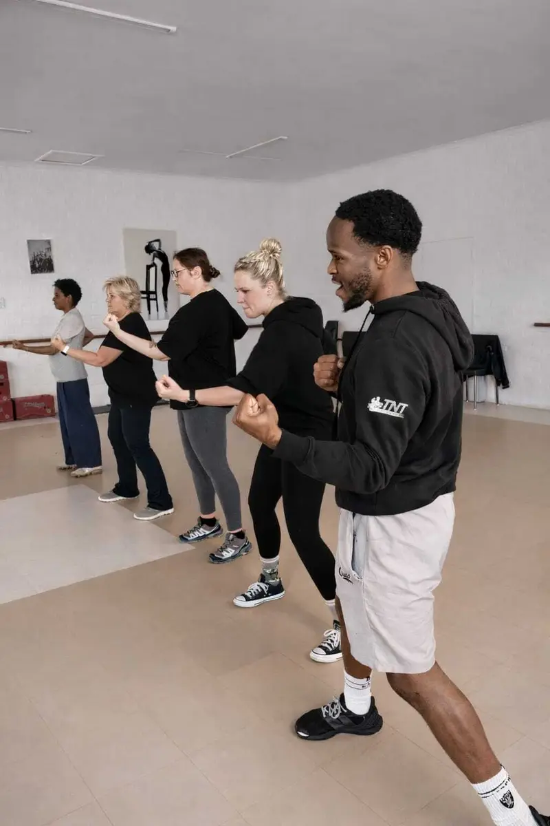Self defence class practising stances